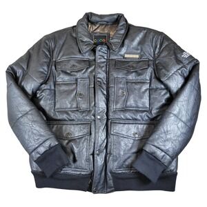 COOGI CG69 Black Faux Leather Puffer Jacket Outerwear Division High Quality‎ XL